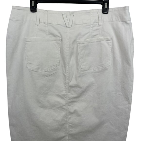 Ophelia Roe White Denim Midi Skirt 2X Plus Size Straight Pencil Jean Stretch - Picture 7 of 11